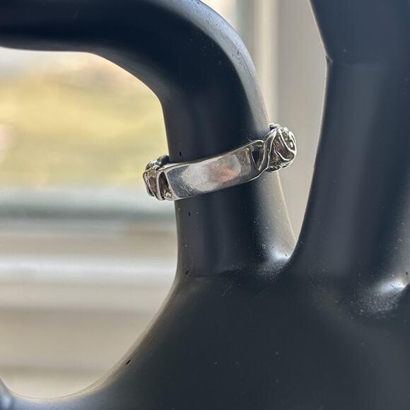 Vintage Sterling Silver Filigree Rose Floral Ring Band Size 6.75 SSBY Jewelry - Picture 2 of 6